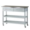 Light Gray Rolling Kitchen Island 2 Drawers Storage with Stainless Steel Top