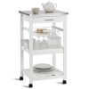 White Kitchen Cart with Storage Drawer and Stainless Steel Top